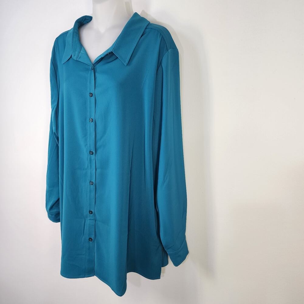 Susan Graver Big Shirt Size 1X Green Stretch Peachskin Fabric Button Up A203722 - Picture 5 of 10